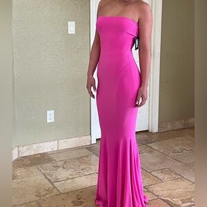 Revolve fishtail strapless gown orchid pink
